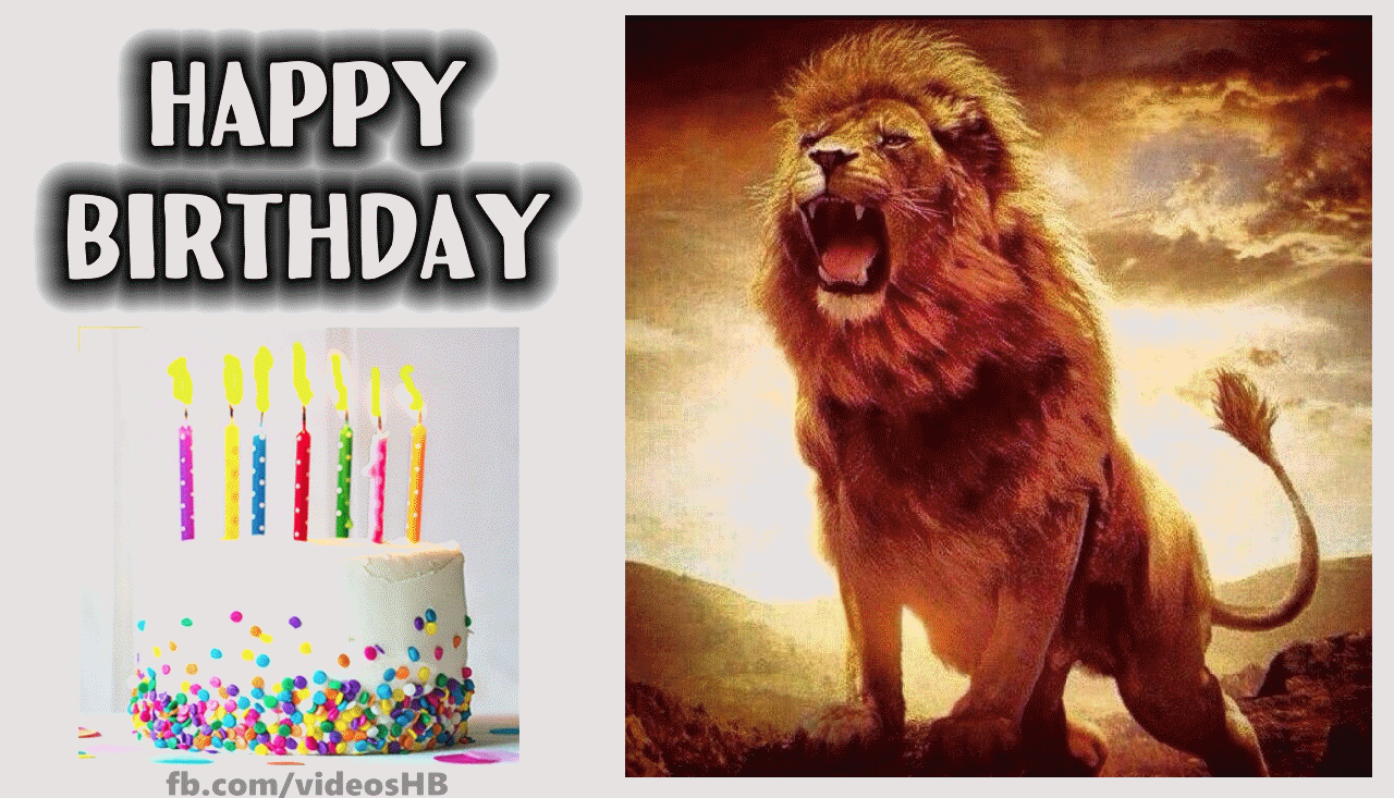 Animated Lion roaring Happy Birthday with playful animation