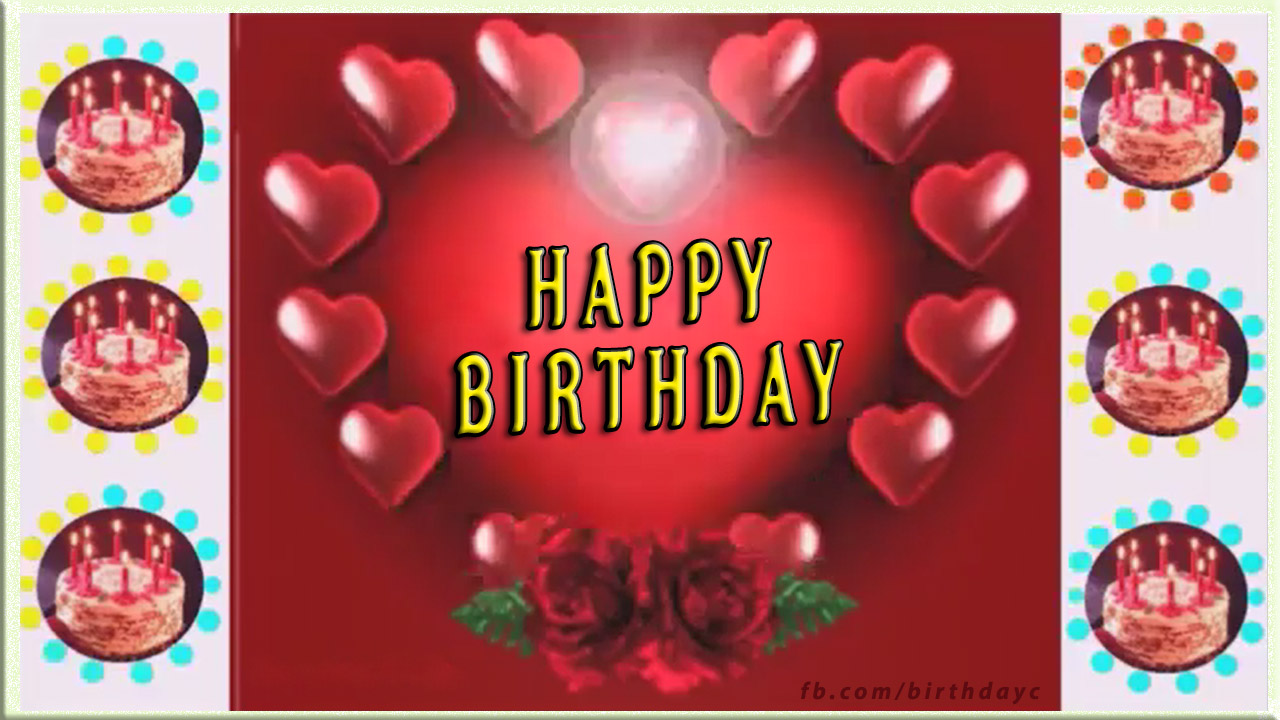 Birthday greeting message with red heart.
