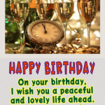 birthday wish card, wine glasses