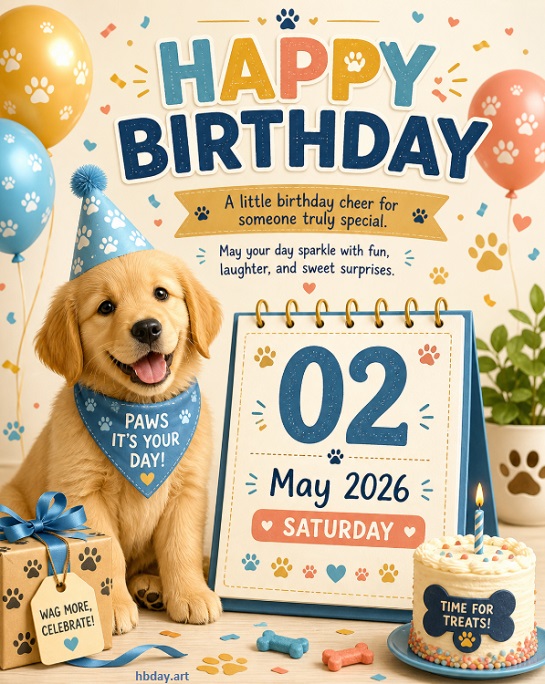May 2 dog birthday calendar card